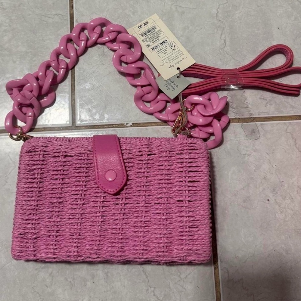 Pink Woven Chain-Handle Crossbody Bag